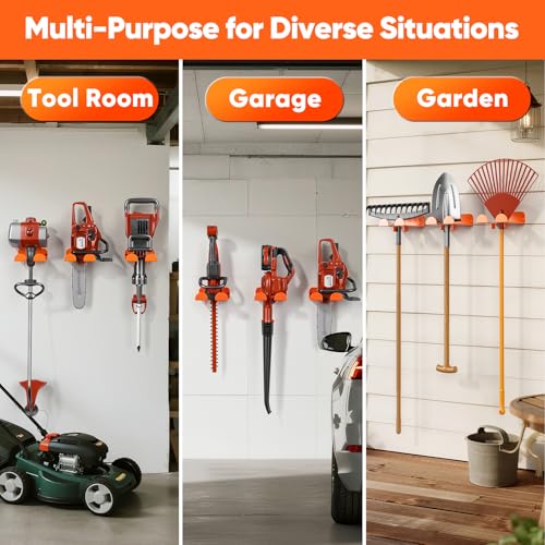 Weedeater Hanger, 2 Pack Garage Organize Grass String Trimmer Rack, Heavy Duty Metal Weed Eater Holder Wall Mount Save Space, Garden Tool Storage Rack Loads 25lbs, Weed Wacker Hooks for Garage - view 6