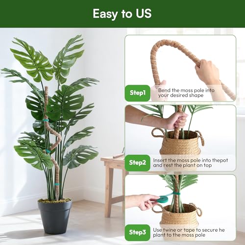 2 Pack 48'' Bendable Moss Pole Monstera Plant Support for Indoor Climbing Plants, Tall Plant Stick Support Stake for Potted Plants, Pothos, Philodendron - view 6