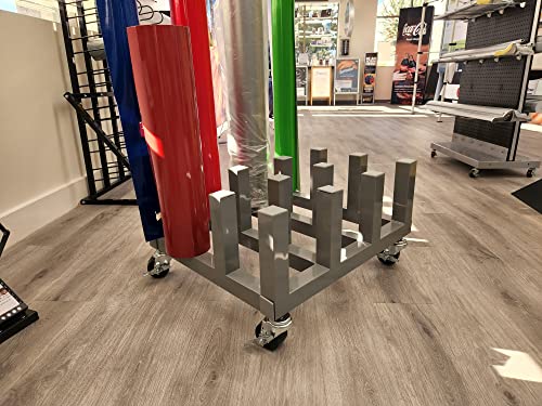 Heavy Duty Media Roll Mover Mobile Storage Cart Rack – Holds 16 Rolls Gray - view 4