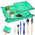 Plant Repotting Mat for Garden, 2 Pcs Waterproof Potting Mat Foldable Indoor Plant Mats Portable Square Gardening Mat Potting Tray with 6 Pcs Mini Garden Tools Set for Plant Lovers Gardening Gifts