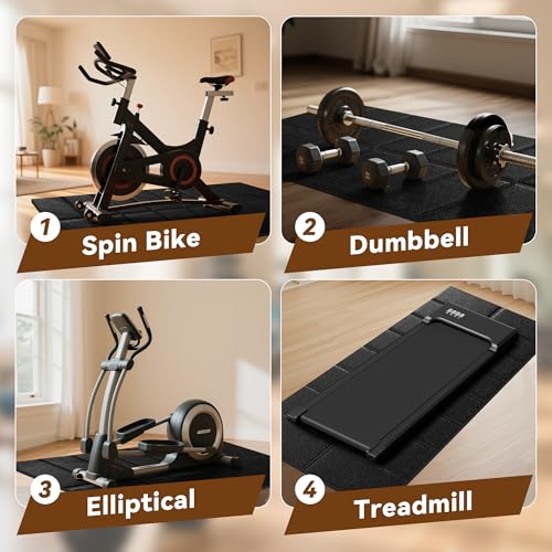 Treadmill Mat for Carpet Floors, 63"×30", 0.24" Thick Walking Pad Mat for Hardwood Floors Protection, Non-Slip, Shock Absorption, Heavy Duty Exercise Equipment Mats for Home Gym Workout - view 2