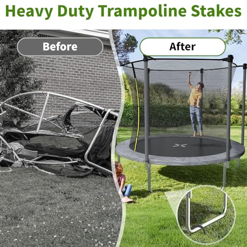 12 Inches Trampoline Wind Stakes, Heavy Duty U Stakes for Ground, 8-Pack Trampoline Tie Down Anchor Kit for Swing Set and Soccer Goal Galvanized Steel Anchors Black - view 5