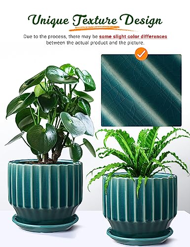 Plant Pots 6 inch Ceramic Pots for Indoor Plants Set of 2 Flower Pots Unique Crackle Glaze Design Plant Pots with Drainage Hole and Saucer Come with Drainage Nets (Aqua Green) - view 3