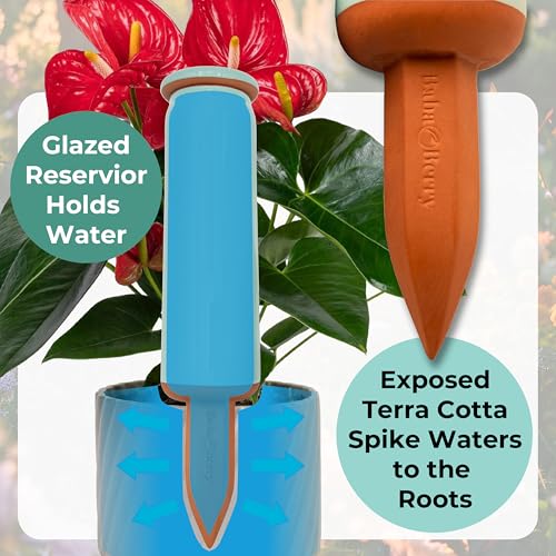Terracotta Watering Spikes 2 Pack 17.5oz Capacity Plant Watering Devices Self Watering Spikes Large Plant Watering Globes Self Watering Planter Insert AcquaTerra with Root Dibber Installer - view 6