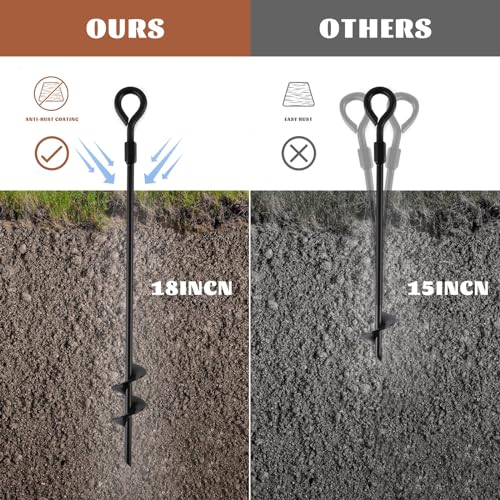 MIXXIDEA18 Inch Ground Anchors Screw in Folding Ring Spiral Metal Ground Stakes Dog Tie Out Stake Spiraling Anchor Trampoline Anchors for Tent (black-4pk) - view 5