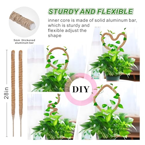 2 Pack Moss Pole Monstera Plant Support with Repotting Mat, 28 Inch Plant Support Stakes, Plant Sticks Support Tall for Indoor Potted Climbing Plants, Pothos, Philodendron - view 3