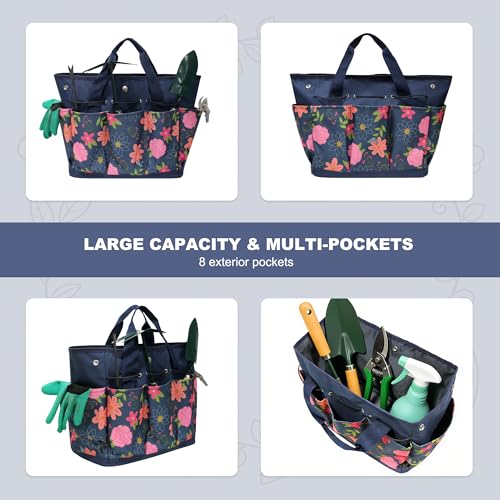 Waterproof Garden Tool Bag, 600D Oxford Portable Gardening Tote with Handle & Multi Pockets, Ideal Gifts for Parents Women (Blue, Tools Not Included) - view 3