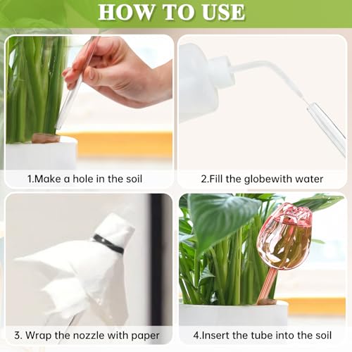2Pcs Tulips Self Plant Watering Globes, Glass Self Watering Planter Insert, Automatic Plant Waterer Devices Indoor Outdoor (Pink) - view 5