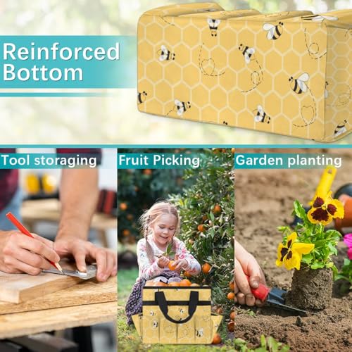 Yellow Bee Gardening Tool Bag,Heavy Duty Garden Tote Bag,Portable Oxford Gardening Storage Basket Organizer Handbag with Pockets Handle,Hand Tools Gifts for Outdoor Garden Lawn Yard - view 7