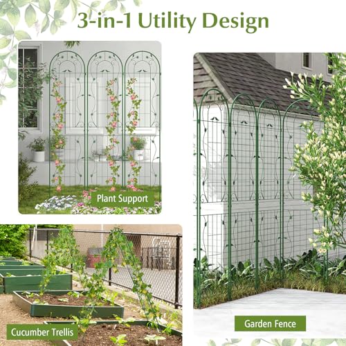 2 Pack Garden Trellis, 7.2 FT Tall Galvanized Steel Trellis for Climbing Plants Outdoor for Patio Lawn Wall Decor, Plant Trellis for Vine Cucumber Tomato Flower Clematis Roses, Green - view 7