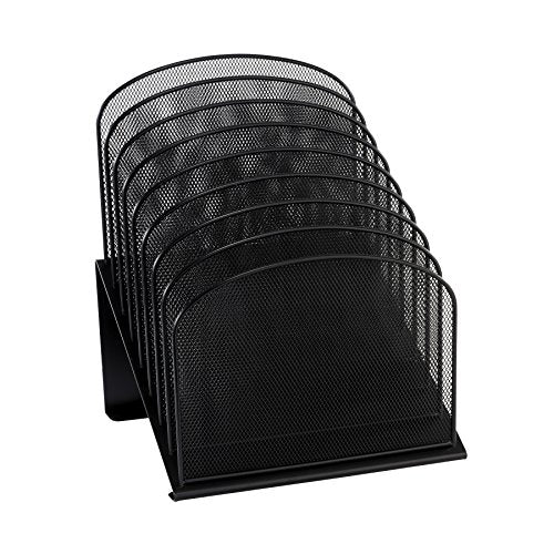 Onyx Desk Organizer, 8 Tiered Vertical Compartments, Office and Classroom Mailbox, Paper and Mail Sorter, Steel Mesh, Black