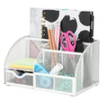 Desk Organizer 7 Compartments Metal Mesh Pen Holder Caddy White