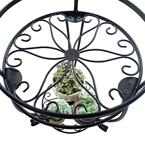 CASIMR 2 Tier Plant Stand, 19.2 inch Tall Metal Potted Holder Rack,Indoor Outdoor Multiple Flower Pot Shelf Rustproof Iron Garden Container for Garden Patio Living Room Corner Balcony, Black - view 5
