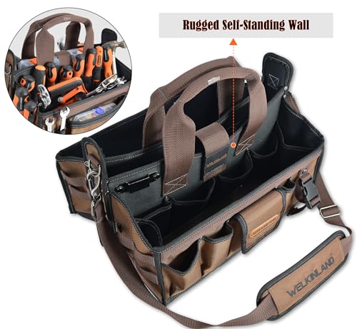 20-Pockets Tool Tote Bag,16" Brown Open-Top Electrician Tool Bag - view 3