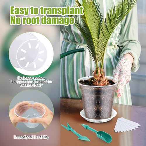 40 Pack Clear Nursery Pots 3/4/5/6/7/8/9/10 Inch Plastic Plant Pots with Drainage Holes and 32 Trays Garden Seedling Pot with 40 Plant Labels 2 Garden Tools for House Plants Flowers - view 3