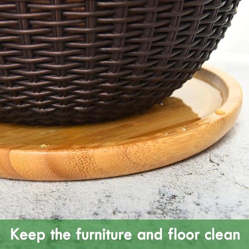 2 Pack Bamboo Saucer, 10.5 inch Plant Saucer, Round Bamboo Tray for Modern Ceramic Flower Pot, Planter Pot Tray, Also Use Cup Holder, Spoon Holder, Kitchen Utensil Rest - view 4