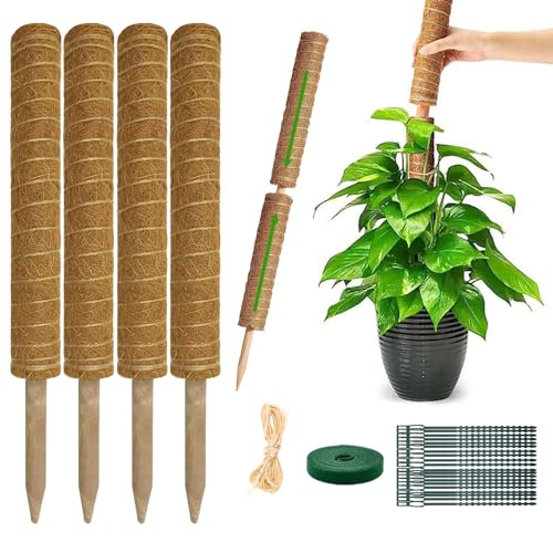 Moss Pole Monstera Plant Support: 4 Pack 16 inch Stackable Coco Coir