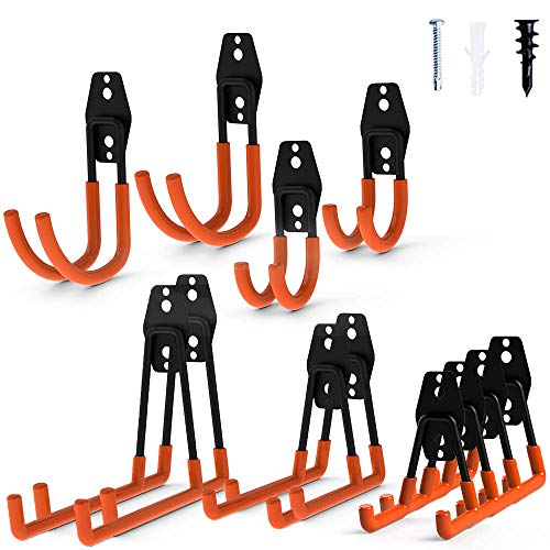 12pack Steel Garage Storage Utility Double Hooks Organizer Heavy Duty Wall Mount Tool Holder for Organizing Power Tools Ladders Bulk Items
