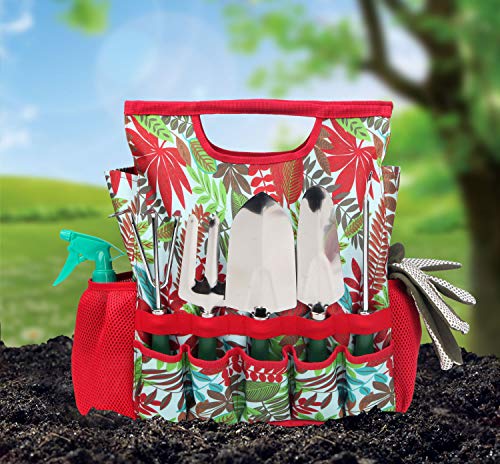9-piece Garden Tools Set with Gloves and Floral Tote Bag - Gardening Hand Tools Kit with Storage Bag, Gifts for Women - view 4