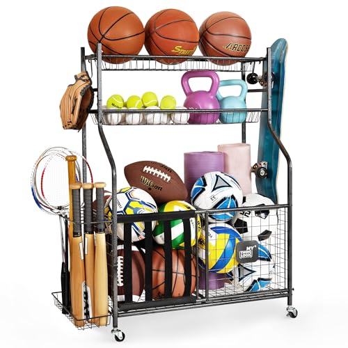 Rolling Sports Equipment and Toy Organizer for Garage