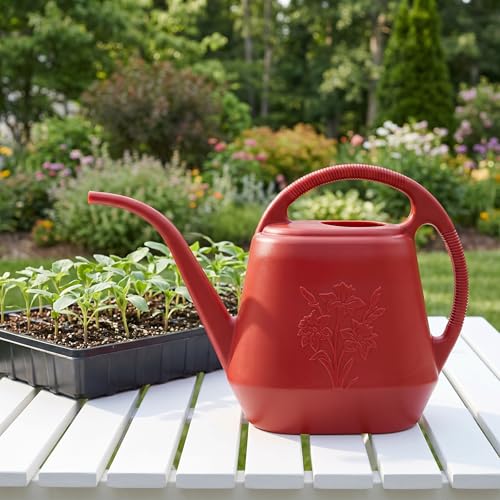 1-Gallon Plastic Watering Can with Comfortable Handle, Garden Watering Cans Long Spout for Indoor Outdoor Watering Plants, Burnt Red - view 6