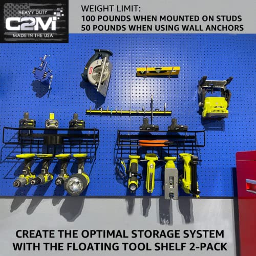 Heavy Duty Floating Tool Shelf & Organizer | Wall Mounted Garage Storage Rack, 100# Weight Limit, Compact Steel Design | Perfect for Father's Day | Black (C2M5032P) - view 2