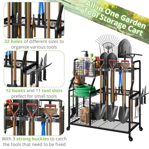 Garden Tool Holder Organizer with Heavy Duty Wheels for Garage - view 5