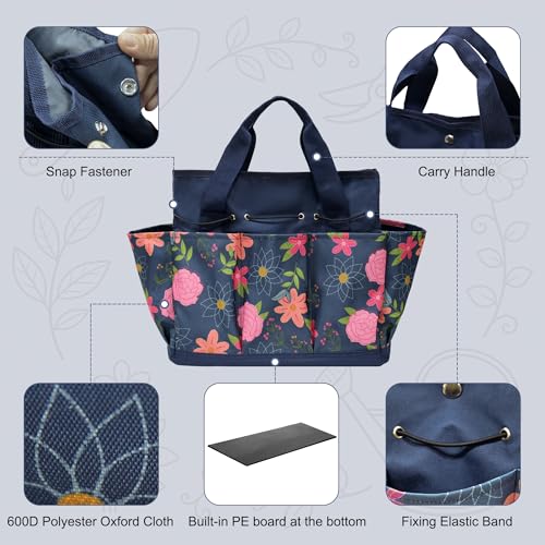 Waterproof Garden Tool Bag, 600D Oxford Portable Gardening Tote with Handle & Multi Pockets, Ideal Gifts for Parents Women (Blue, Tools Not Included) - view 2