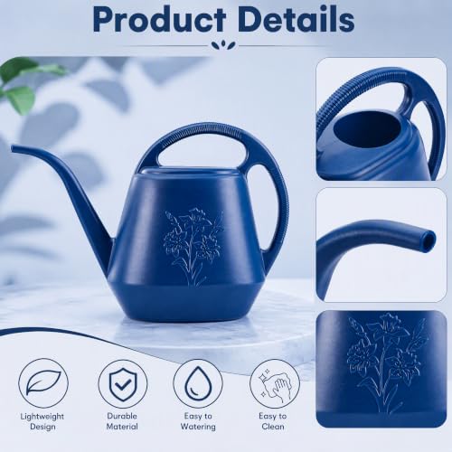1-Gallon Plastic Watering Can with Comfortable Handle, Garden Watering Cans Long Spout for Indoor Outdoor Watering Plants, Blue - view 3