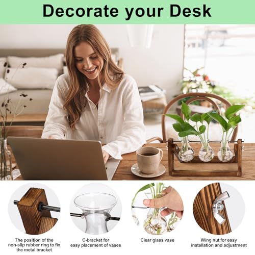 Propagation Stations,Plant Terrarium with Wooden Stand-3 Glass Vases - view 6