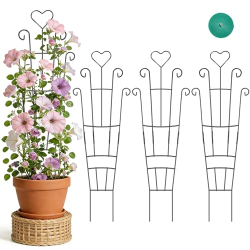 Trellis for Climbing Plants Indoor, 4 Pack 31'' Metal Plant Trellis Indoor for Potted Plants, Sturdy Plant Support Outdoor for Ivy Pothos Monstera Hoya Flower Vine, Heart Shape