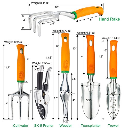 Garden Tool Set, 12 Piece Aluminum Hand Tool Kit, Garden Canvas Apron with Storage Pocket, Outdoor Tool, Heavy Duty Gardening Work Set with Ergonomic Handle, Gardening Tools for women men - view 2