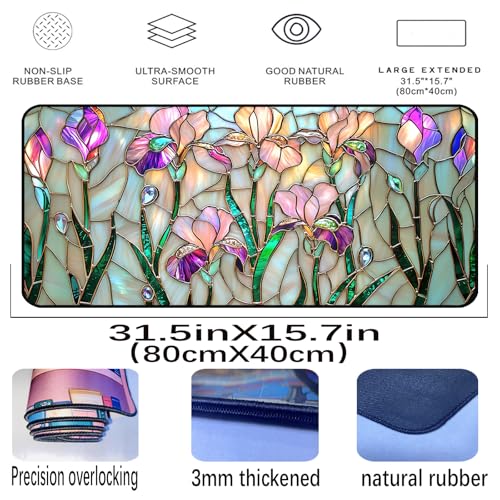 Colorful Flower Desk Mat Mouse Pad XXL, Plant Extended Large Game Mouse Pads, Desktop Mat Computer Laptop Keyboard Mat, Women's Desk Protector Mat,Desk Matt Office 31.5"X15.7" - view 2