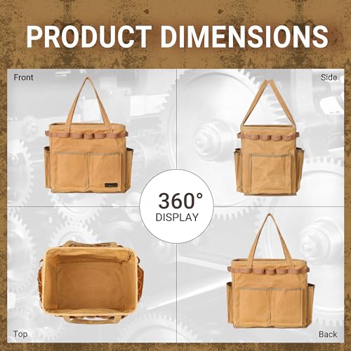 Water Resistant Gardening Tool Bag with Handles - 6 Pockets Utility Self-Standing Organizer for Camping/Garden/Car Storage, 14" x 13" x 10" | Khaki - view 4
