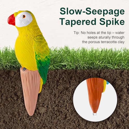 4 Pack Self Watering Spikes and Globes, Handmade Terracotta Parrot Self-Watering Plant Devices with Slow Release System, Automatic Plant Water Bulbs for Indoor and Outdoor Garden Vacation - view 4
