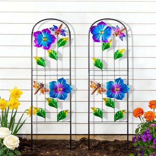 Metal Garden Trellis for Climbing Plants,2 Packs Dragonfly Outdoor Decorative Flowers Arch Fence Trellis for Outdoor Patio,Garden,Lawn,Yard,Backyard,Wall Brackets 45'' H x 10'' W - view 5