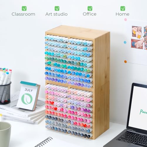 Bamboo Marker Organizer, Wooden Desktop Storage Holds 126 Markers - view 6