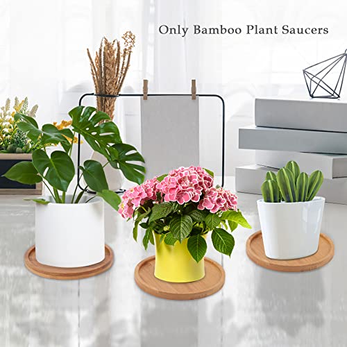 4 Pack Bamboo Plant Pot Saucers, 4.7 Inch Round Bamboo Coaster Plant Drainage Tray Cork Wood Drip Pads Plates for Owl Pots Succulent Pots, Flower Pot - view 5