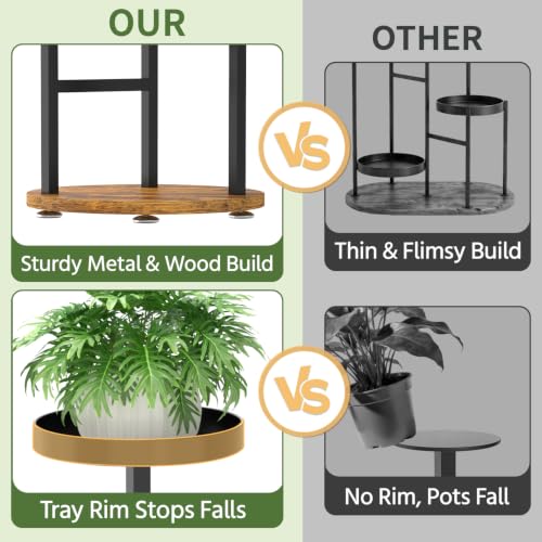 Corner Plant Stand Indoor Shelf Tall with Lights, 3 Tiers Black - view 6