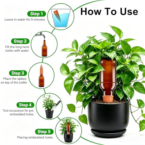 Terracotta Watering Stakes for Plants, Slow-Release Plant Watering Spikes, Bottle-Fed Self-Watering Devices for Indoor and Outdoor Plants, Vacation Plant Care, 6 Pack - view 4