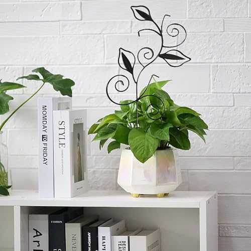 Decorative Metal Plant Trellis for Indoor Potted Plants – Leaf Shape Vine Support Stakes with 6 Plant Clips, Black/Green/Gold Garden Trellises for Climbing Plants, Vines (Black+Green+Gold 3pcs) - view 6