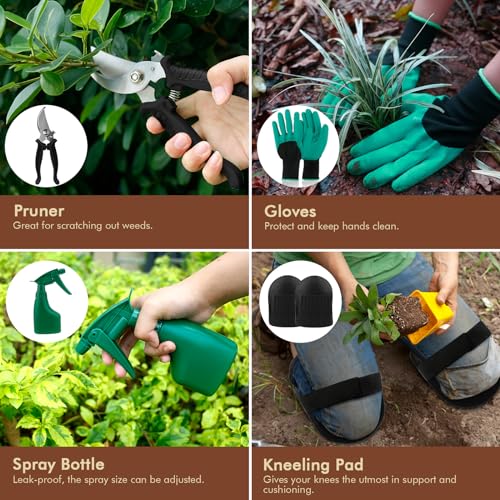 Garden Tools - 10Pcs Garden Tool Set Heavy Duty Stainless Steel Gardening Supplies Hand Tools with Wooden Handle, Storage Tote Bag, Ideal Gardening Gifts for Women and Men, Black - view 5