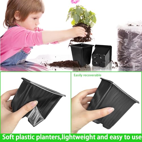 100Pcs Square Plant Nursery Pots,3.5 Inch Plastic Pots with Drainage Holes,Reusable Seed Starter Pots for Flowers,Vegetables,Garden Planting,Transplanting,Succulents,Cuttings(Black) - view 4
