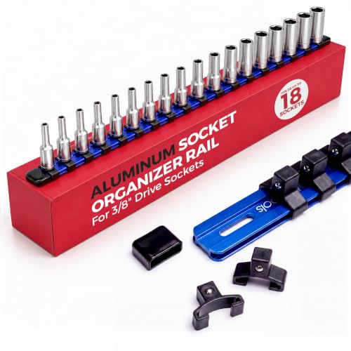 3/8-Inch Socket Organizer Rail with Locking Caps, Blue