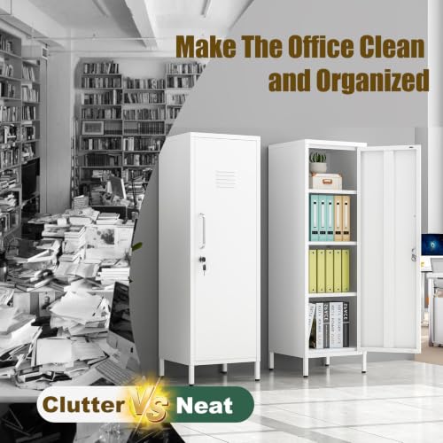 Metal Locker Cabinet, 47"H Home Office Storage Lockers, Vertical Steel Storage Cabinet with Locking Door and 3 Adjustable Shelves, Garage Tool File Cabinets for Home Office,Garage,Bathroom, White - view 4