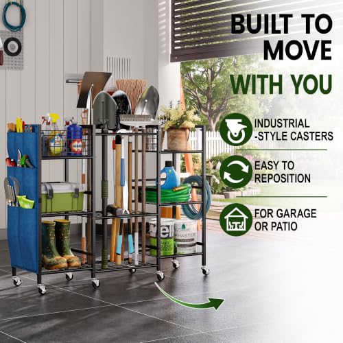 3-Sided Garden Tool Organizer with Wheels, Garage Storage Rack - view 3
