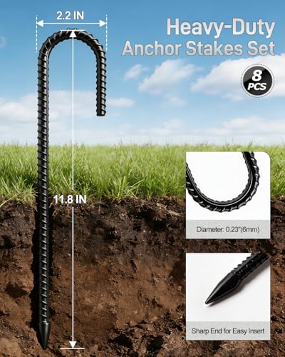 8 Pack 11.8 Inch Rebar Ground Stakes J Hook Galvanized Steel - view 2