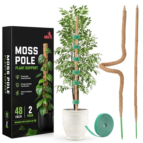 Bendable Moss Pole Monstera Plant Support, 48 Inch, 2 Pack, 10 Feet Plant Ties, Moss Poles for Climbing Plants and Monstera Trellis