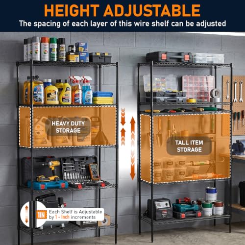 5-Tier Wire Shelf | 36" x 14" x 72" | Black - view 4