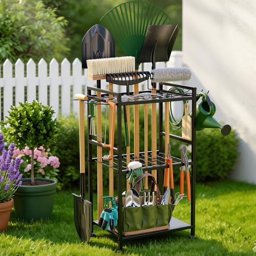 Garden Tool Organizer with Feet Up to 35 Long-Handled Tools Black